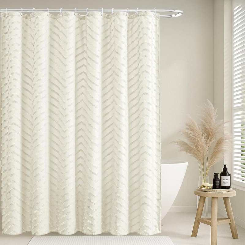 Rideau de douche Boho en tissu capitonné à chevrons, Crème, crème