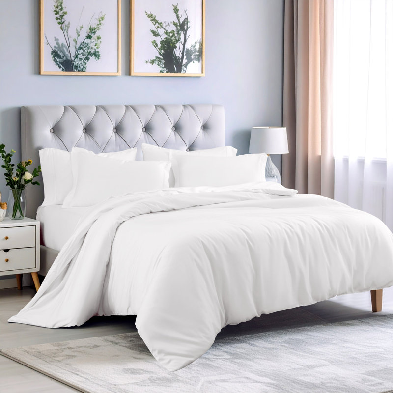 Ensemble de housse de couette 3 pièces Superior & Modern, Blanc, Housse de couette double/grand