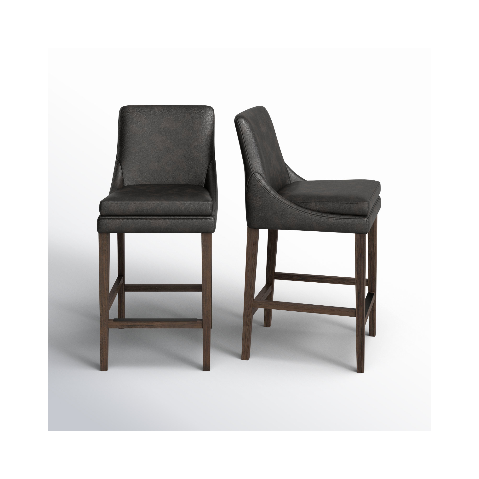 Niara Leather Stool, Impression Dark Gray Genuine Leather/Dark Brown, Counter Stool (26” Seat Height)