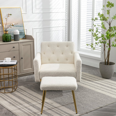 Fauteuil d'appoint en velours avec accoudoirs et dossier réglables, fauteuil capitonné à boutons, fauteuil inclinable simple avec repose-pieds
