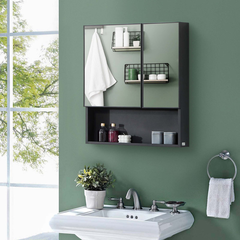 Wall-Mounted Medicine Cabinet, Bathroom Mirror Cabinet With Double Doors And Storage Shelves