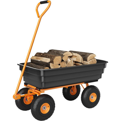 Chariot à benne en poly robuste 1200 lb, chariot de brouette utilitaire de 10 pieds cubes avec pneus sans crevaison, poignée pivotante à 180 ° et fixation rapide pour la cour, la pelouse et l'aménagement paysager, noir et orange