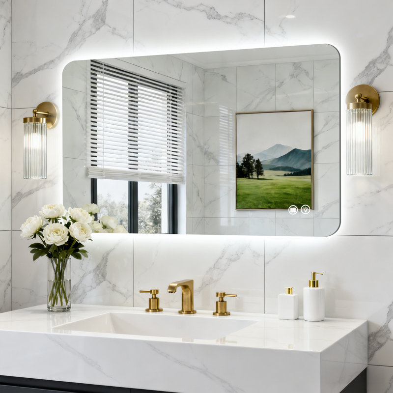 Tempered Glass Backlit Led Bathroom Mirror, Gym Mirror, Equipped With Anti-Fog Functionality, Supporting Three Color Temperature Settings And Stepless Dimming.