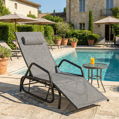 Méridienne d'extérieur, fauteuil de bronzage à 3 positions, gris