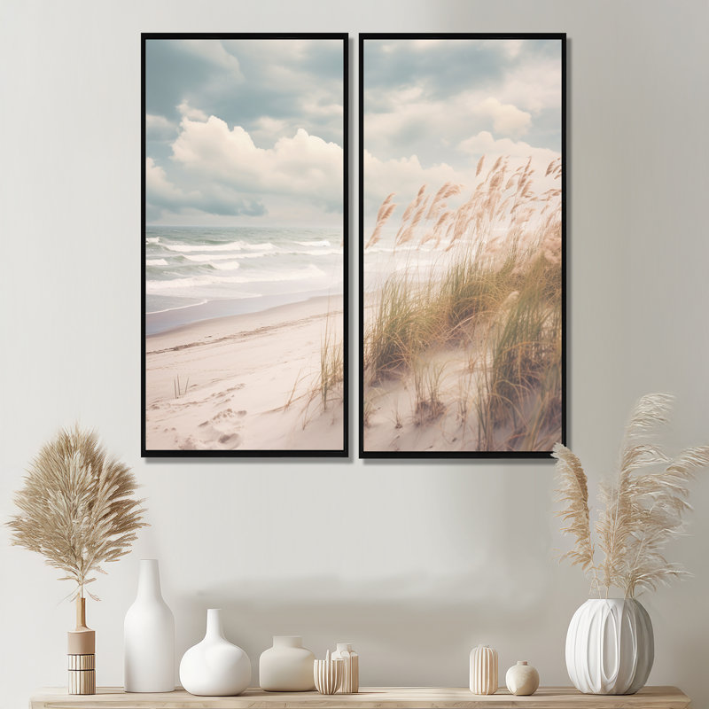 Parkins - Coastal Coastal Beach, reproduction d'art sur toile, 32" H x 32" W, Black, Impression encadrée flottante