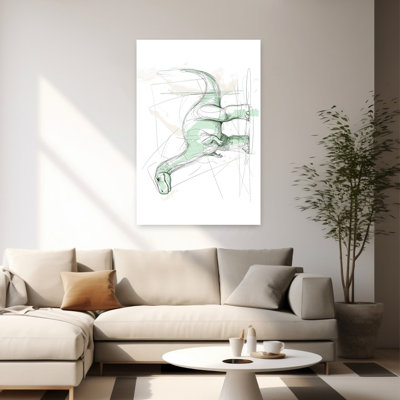 Green Dinosaur Sketch Contemporary Animal Wall Art Print by Mathieu - Wrapped Canvas Print