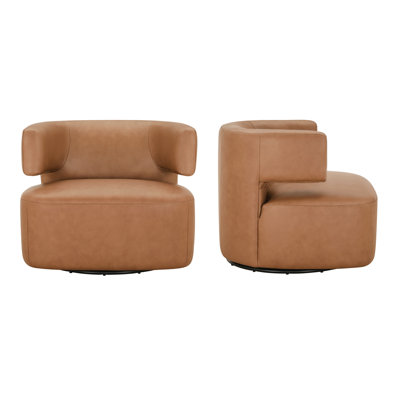 Fauteuil demi-tonneau pivotant en cuir véritable Bascom