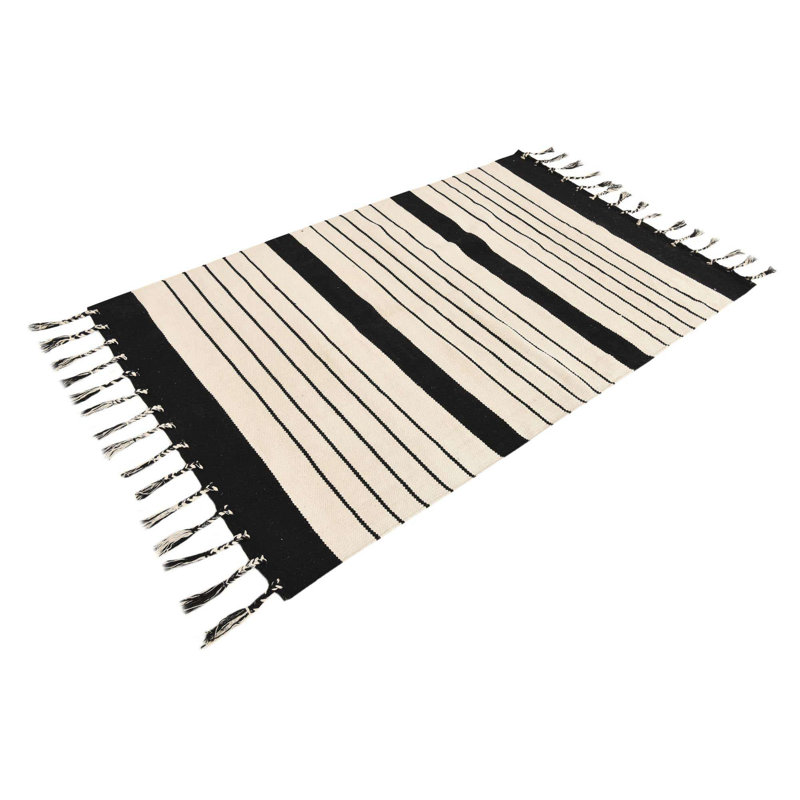 Asenet Cotton Striped Indoor Rug, Rectangle 6'1" x 9'