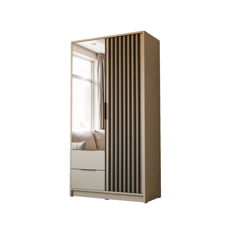 NELA Wardrobe with Slatted Fronts, 105 cm, mirror included