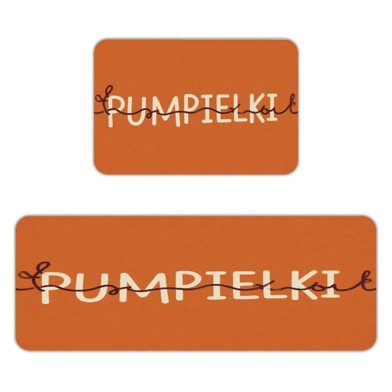 Orange Art Typography, Kitchen Mats Set Of 2, Orange Abstract