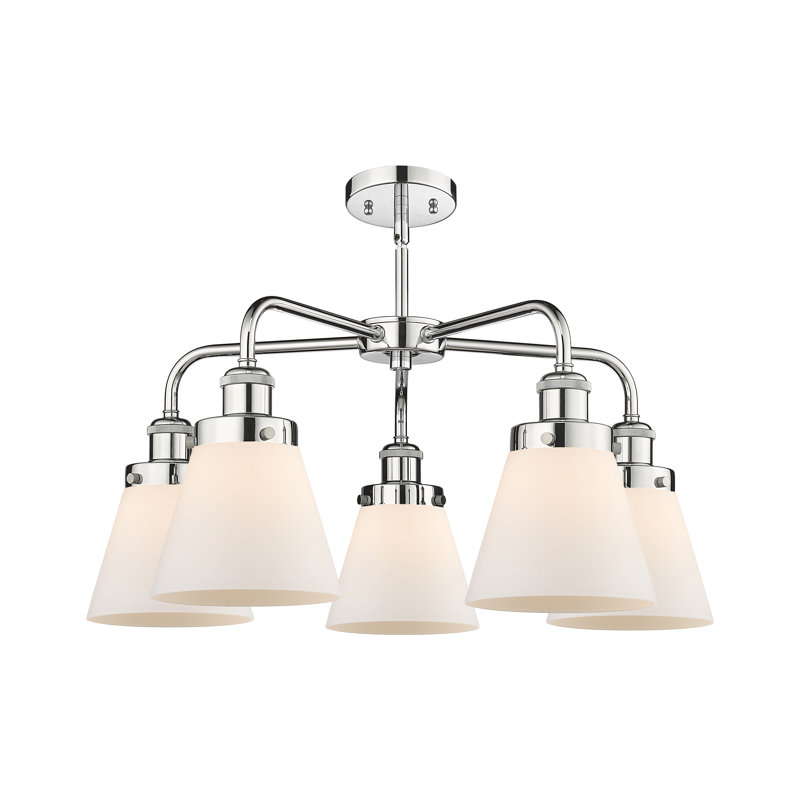 Lustre suspendu 5 lumières Cone, Blanc mat, Chrome poli