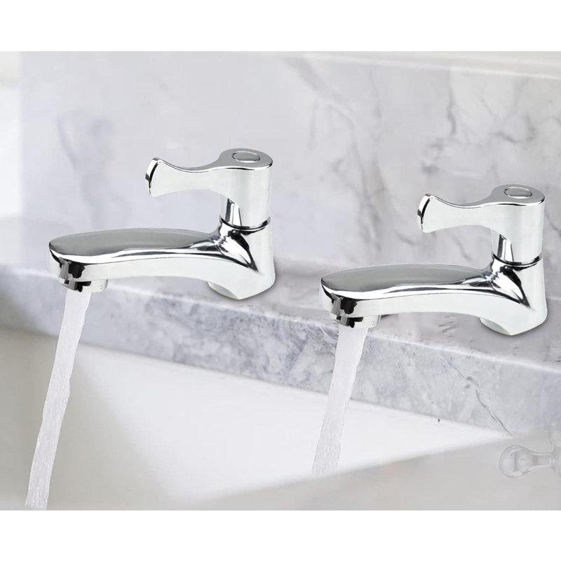Pair of Basin Taps,  Hot and Cold Bathroom Faucet Set, Two Holes, 1/4 Turn TapsLever Sink taps, 1/2" Faucet Cloakroom Tap, Single Handle Hole Hot Cold Twin Taps Basin Pillar Taps