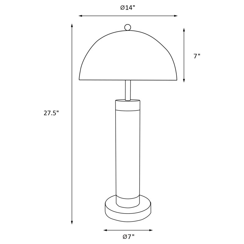 Cuan Dome Shade Pillar Table Lamp Black, 27.5" H x 14" W x 14" D