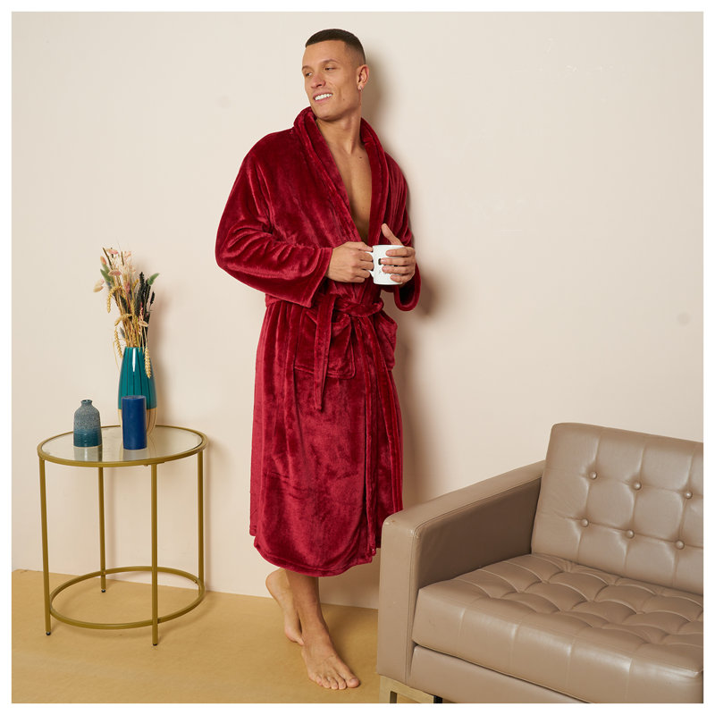 Gender Neutral Mid-Calf Bathrobe with Pockets, Red