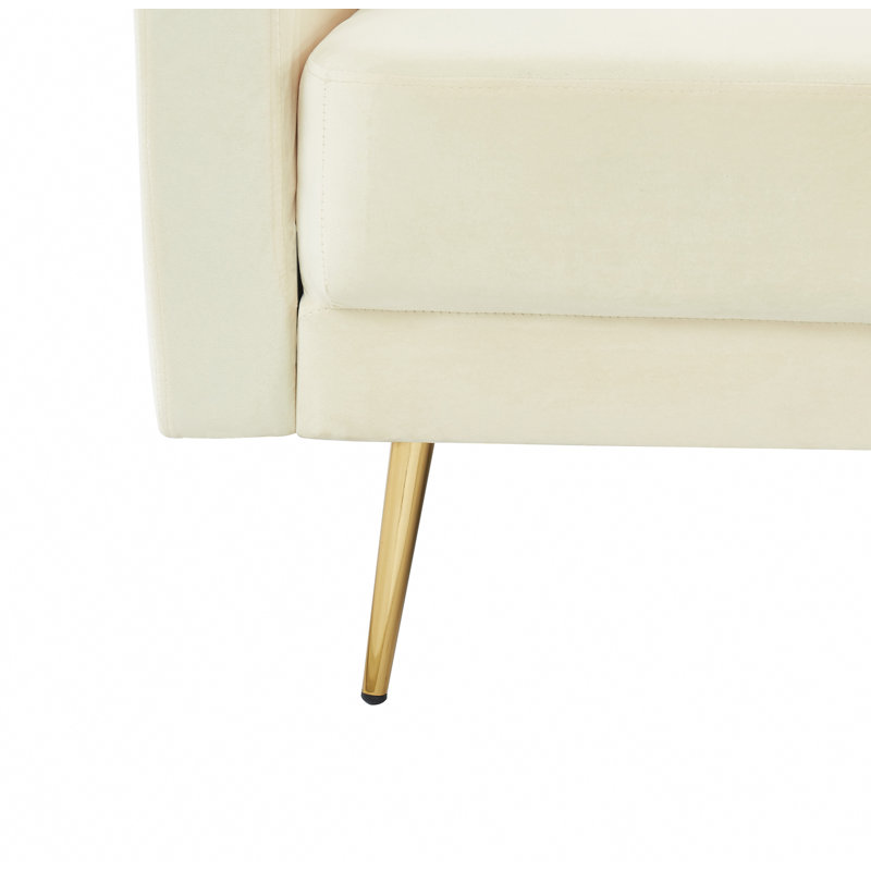Canapé à accoudoirs carrés en velours de 74 po Bejou, Velours beige