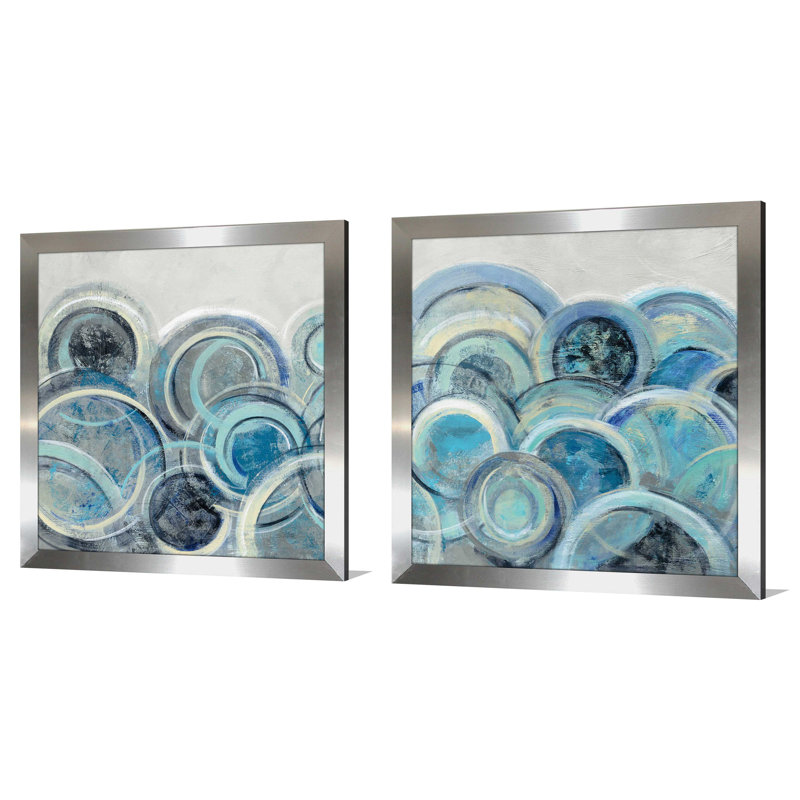 Variation Blue Grey II - 2 Piece Set on Canvas, 21.5" H x 43" W x 0.75" D, Silver Framed