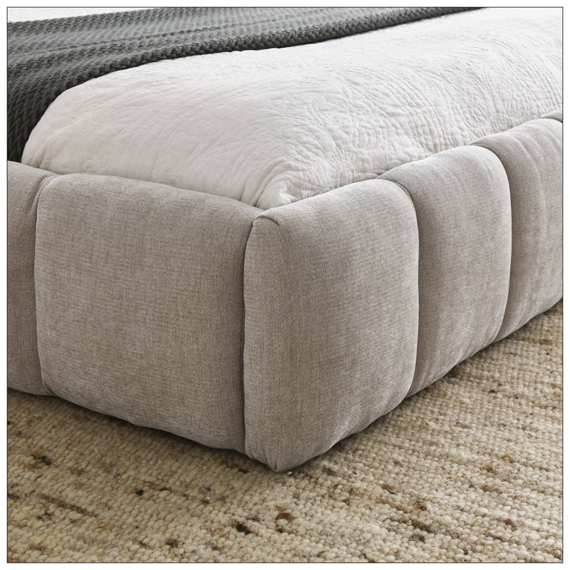 Lit plateforme tapissier en chenille avec tête de lit - Aucun sommier nécessaire, Beige, Grand
