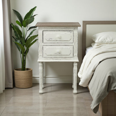Flux 2-Drawer Traditional French Accent Wood Nightstand In White, 25.39" H X 16.12" W X 11.84" D
