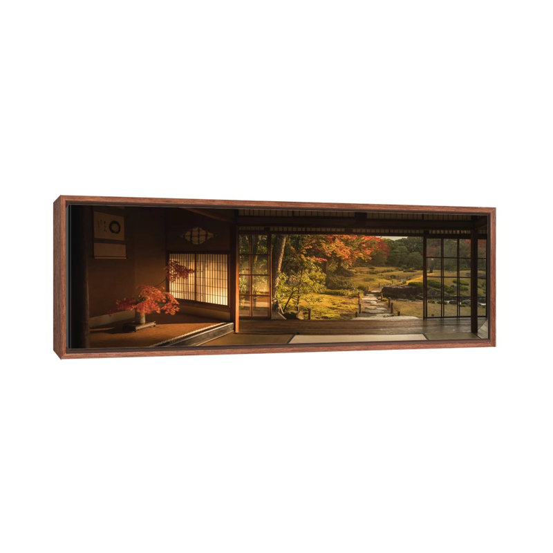 Autumn In Japan XVIII by Daniel Kordan - Panoramic Print on Canvas, 30.48 cm H x 91.44 cm W, Classic Brown Wood Framed
