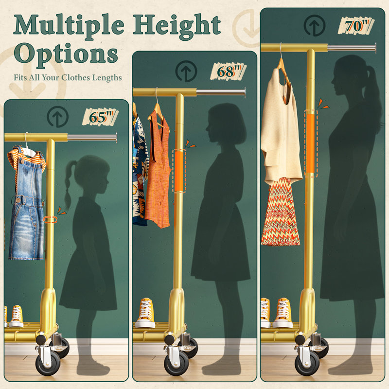 Mardelle 460 LBS Clothes Hanging Rack Metal Clothes Rack Heavy Duty Garment Rack, Gold