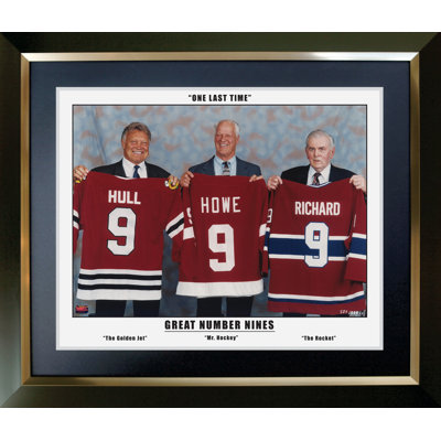 Great Nines, M. Richard, G Howe, Bobby Hull - encadré Three Great Nines 24 po x 20 po