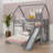 A Full-Over-Twin Bunk Bed Designed Like A House, Including A Slide, Integrated Ladder-106341972