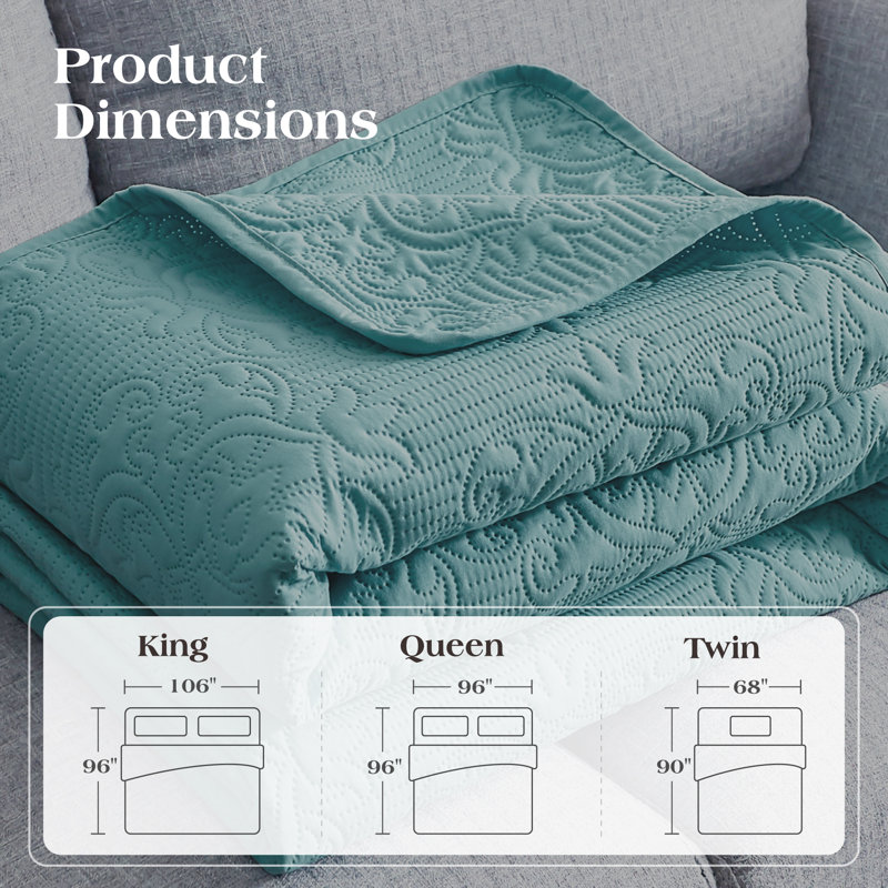 Teal Queen Size Floral Design Lightweight Quilt Elegant Bedroom Decor Reversible Single Quilt, Teal, Queen Quilt