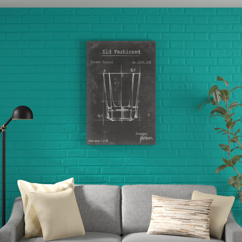 Barware Blueprint I 1 Piece Painting on Canvas, 91cm H x 61cm W, Wrapped Canvas