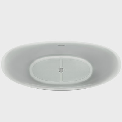 Artistic Style 67 In. X 30.7 In. Acrylic Center Drain Freestanding Flat Bottom Bath Oval Soaking Bathtub In Pearl White
