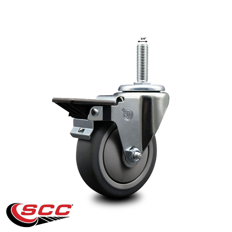 Rubber ½ Inch Threaded Stem Caster Set with Brake