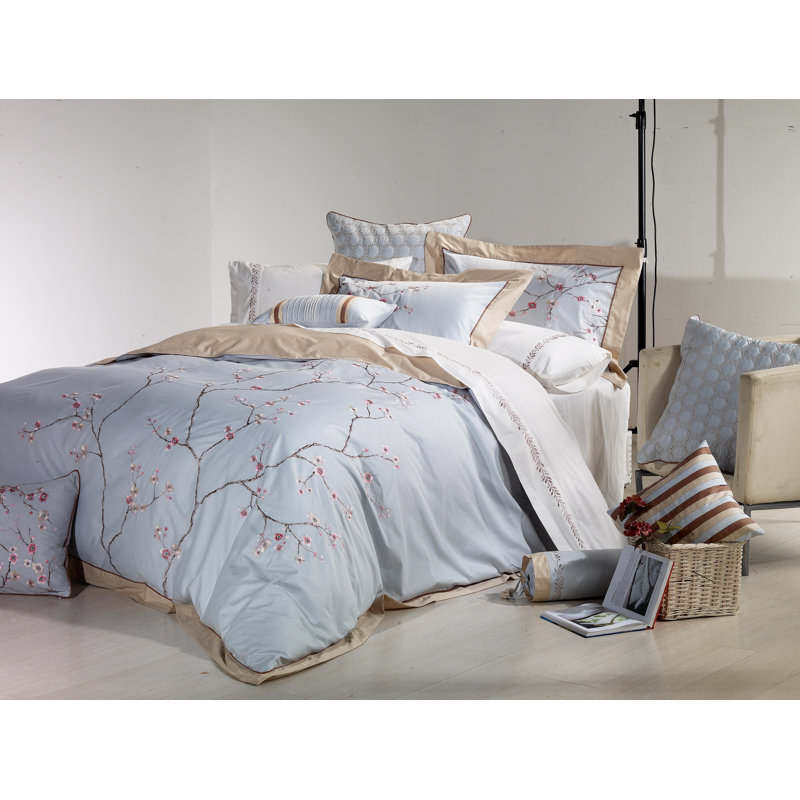 Aviara Blue/Beige/Pink 100% Cotton Traditional 3 Piece Duvet Cover Set, King