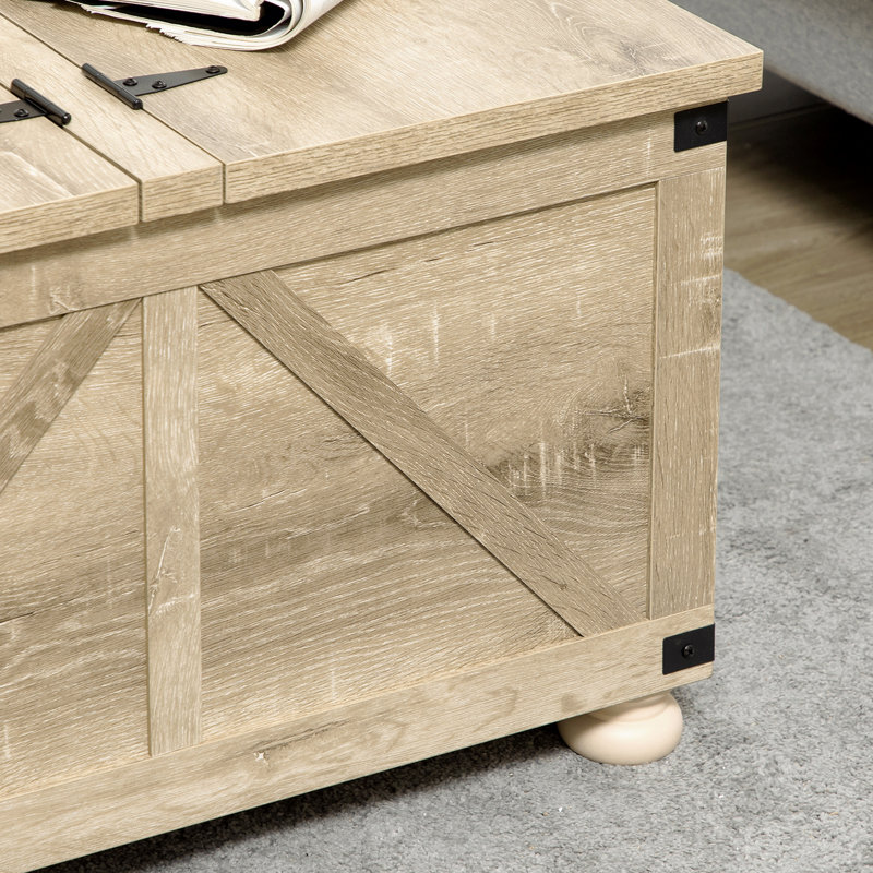 Table basse Farmhouse avec rangement, table basse carrée pour le salon, table centrale en bois avec plateau relevable à charnière et espace caché