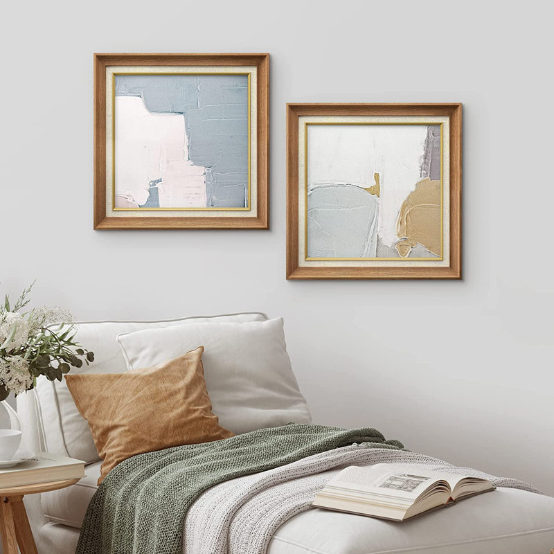 Abstrait pastel - ensemble de 2 peintures sur toile encadrées, Naturel