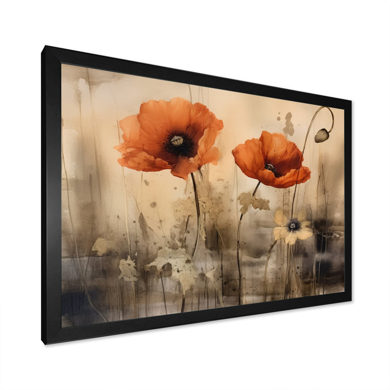 Brilliant Poppies I - Art mural floral, H 12 po x l 20 po x P 1 po, Cadre simple noir