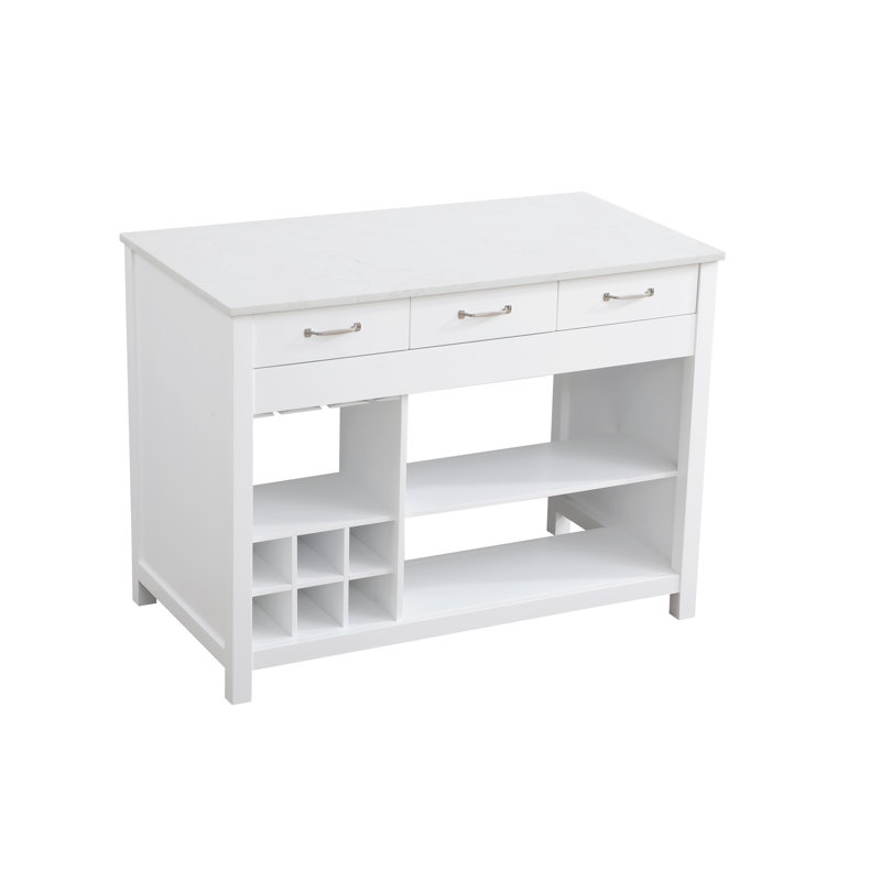 48 inch Kitchen Island, White/Brushed Nickel