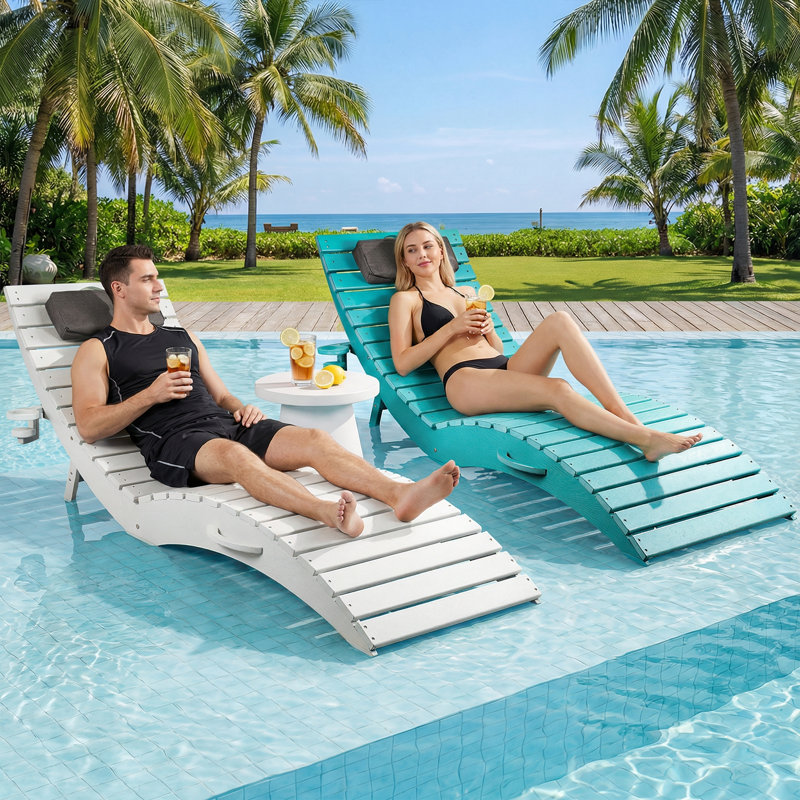 Chaise longue d'extérieur pliable en PEHD blanc, Blanc, 1 pièce