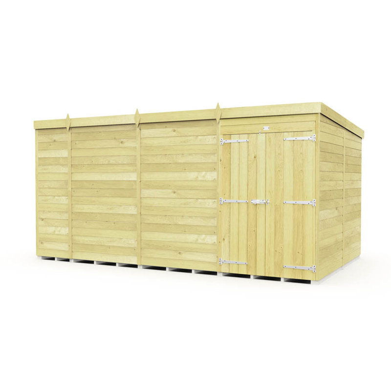 14ft x 8ft Pent Shed - Double Door without Windows