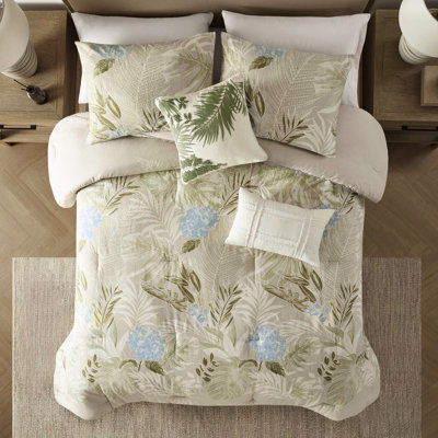 Édredon en coton 6 pièces pour grand lit, rembourré, motif tropical avec des teintes