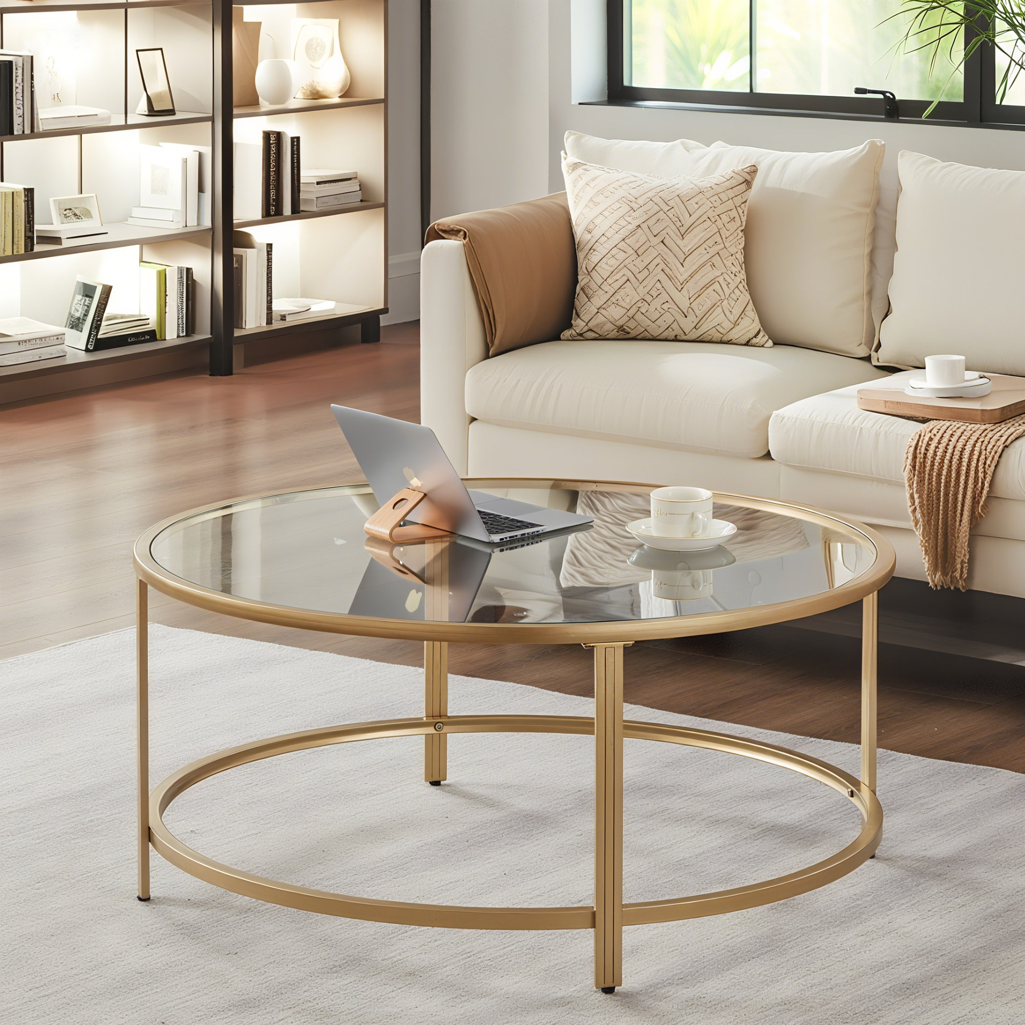 Ebern Designs Doynton 36" Round Glass Top Coffee Table For Living Room & Reviews | Wayfair