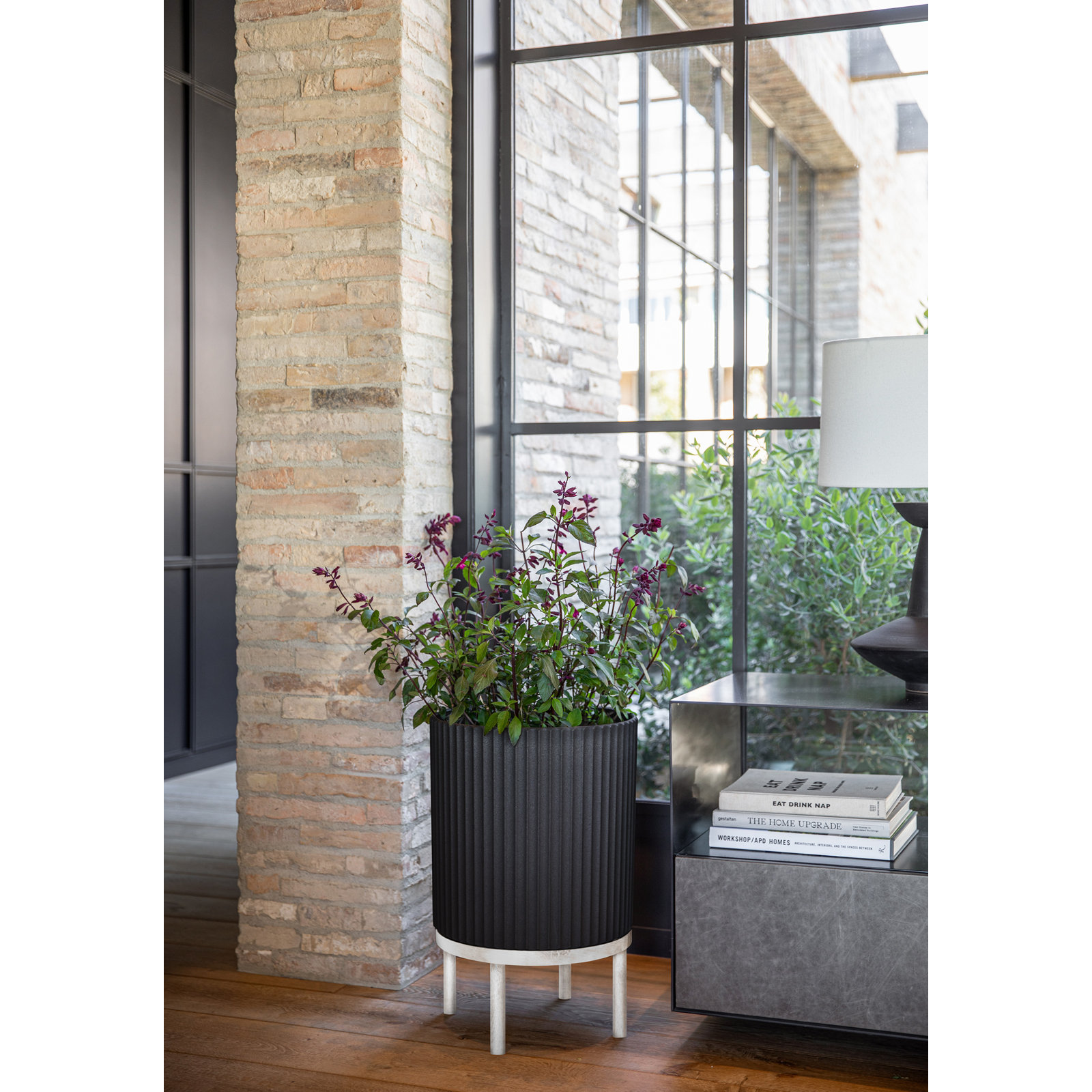 Demi Series Planter with Stand, 2, 22" H x 14.75" W x 14.75" D, Black/White