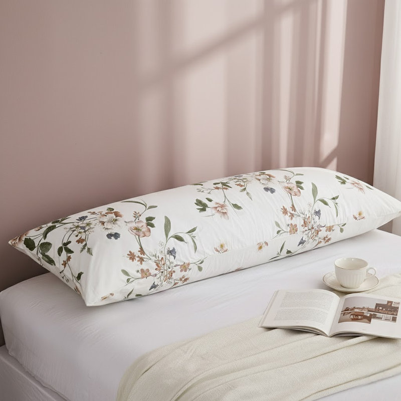 Body Pillowcase 100% Cotton Pillow Case, 1-Piece Garden Floral Print, Soft Breathable Envelope Closure Pillow Cover(Body, 20"x54")