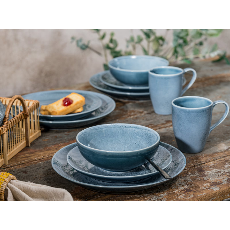 16-Piece Dinner Set Made Of Stoneware For 4 People, Blue