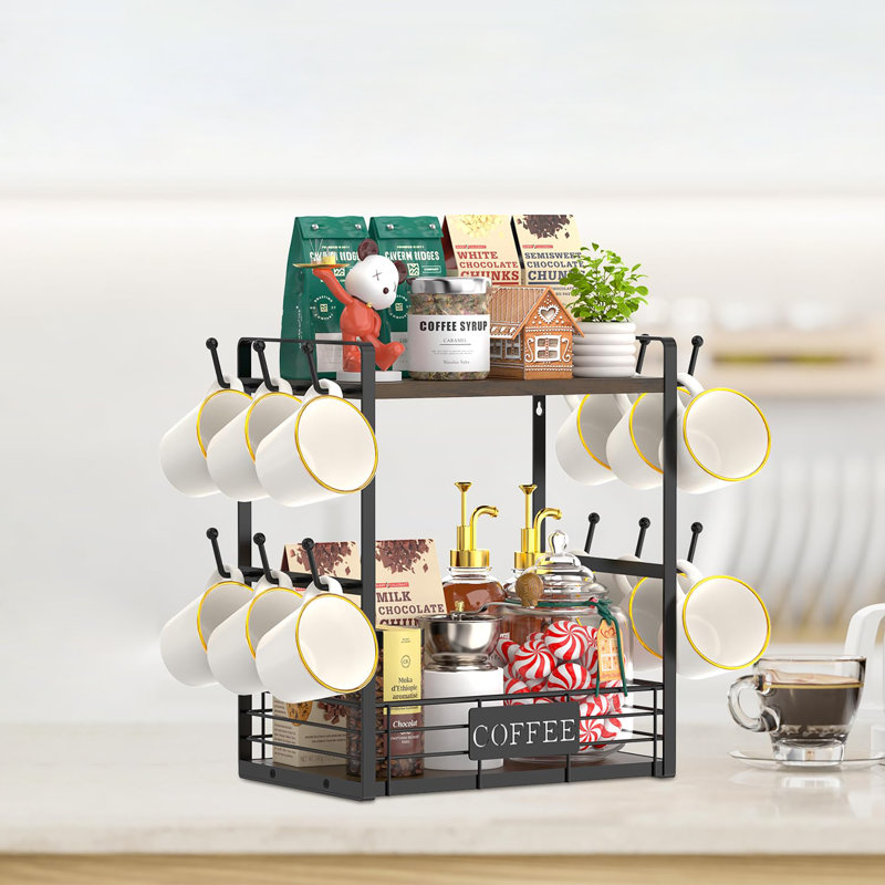 Multi-Functional 2 Tier Mug Tree Rack, Brown