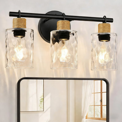 Luminaire de salle de bain, style campagnard à trois lumières avec abat-jour en cristal, applique murale pour salle de bain, convient aux miroirs, aux cuisines, aux couloirs et aux armoires.