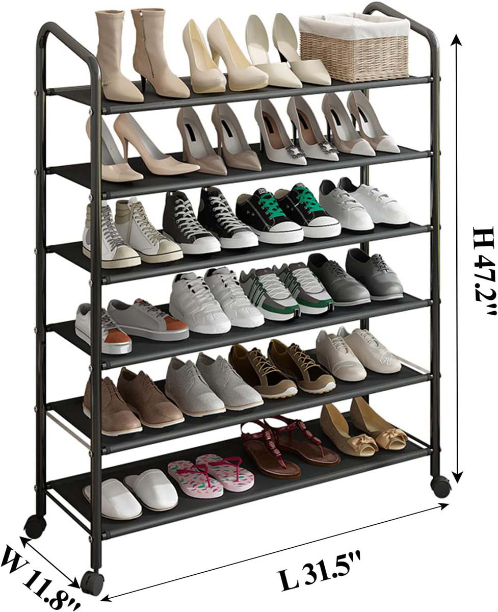 Lockable Shoe Rack Latitude Run® 6-Tier Metal Shoe Rack,Non-Woven Fabric Shoe Shelf,Large ...