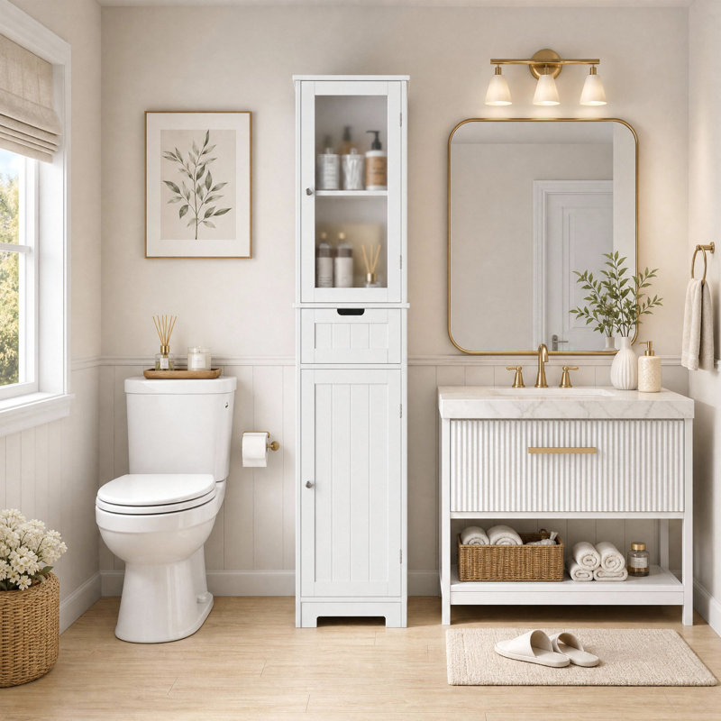 Armoire à linge Olvera l 15,7 po x H 67 po x P 11,8 po, Blanc