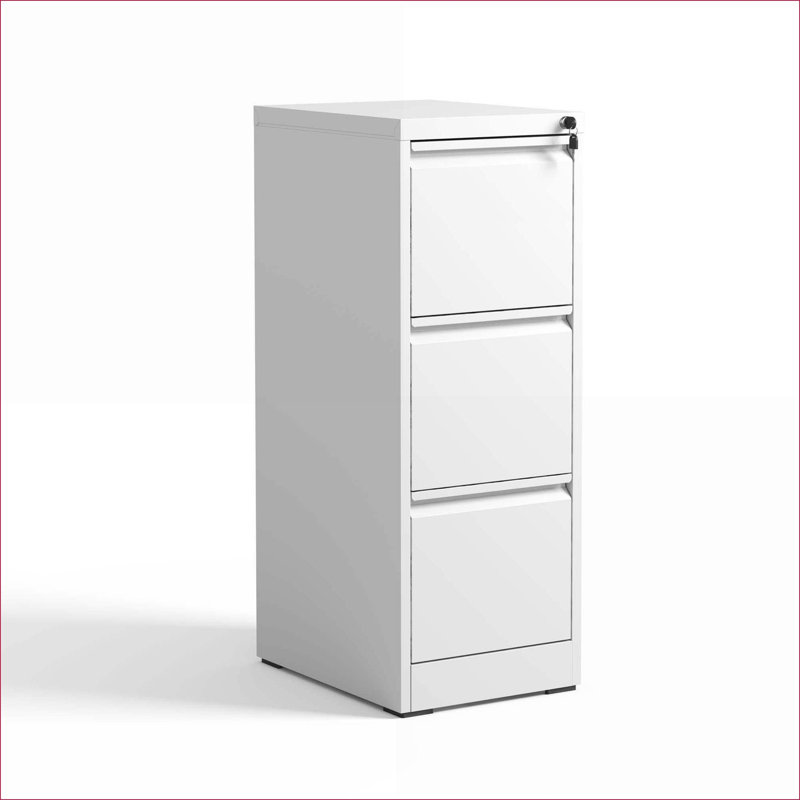 Classeurs | Classeur en métal à 3 tiroirs verrouillables verticalement, convient aux classeurs de format lettre A4 pour le bureau à domicile | Moderne | Blanc neige