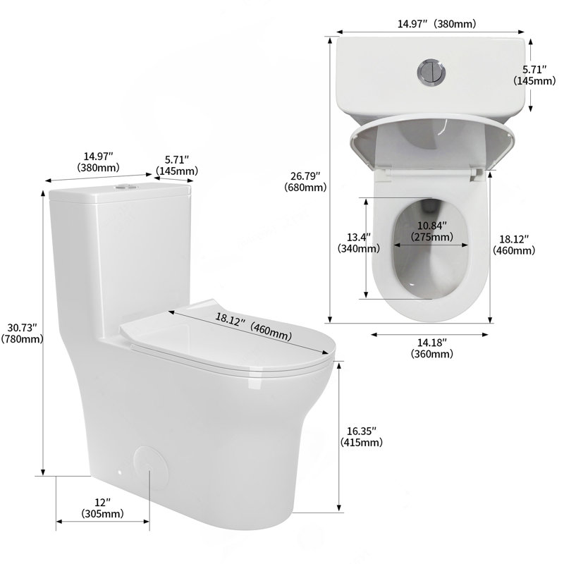 1.1/1.6 GPF Elongated Comfort Height Floor Mounted One-Piece Toilet, CUPC Certified, Watersense Cetified, Ceramic, White Color, Soft Close Seat