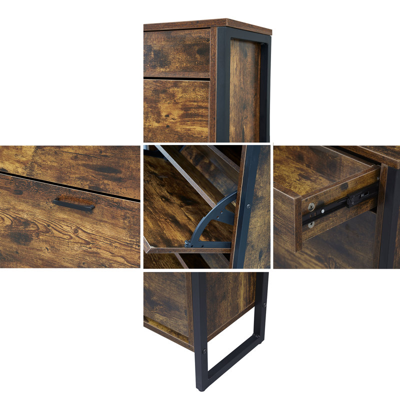 Armoire à chaussures mince avec 3 tiroirs rabattables et 1 tiroir, Brun rustique