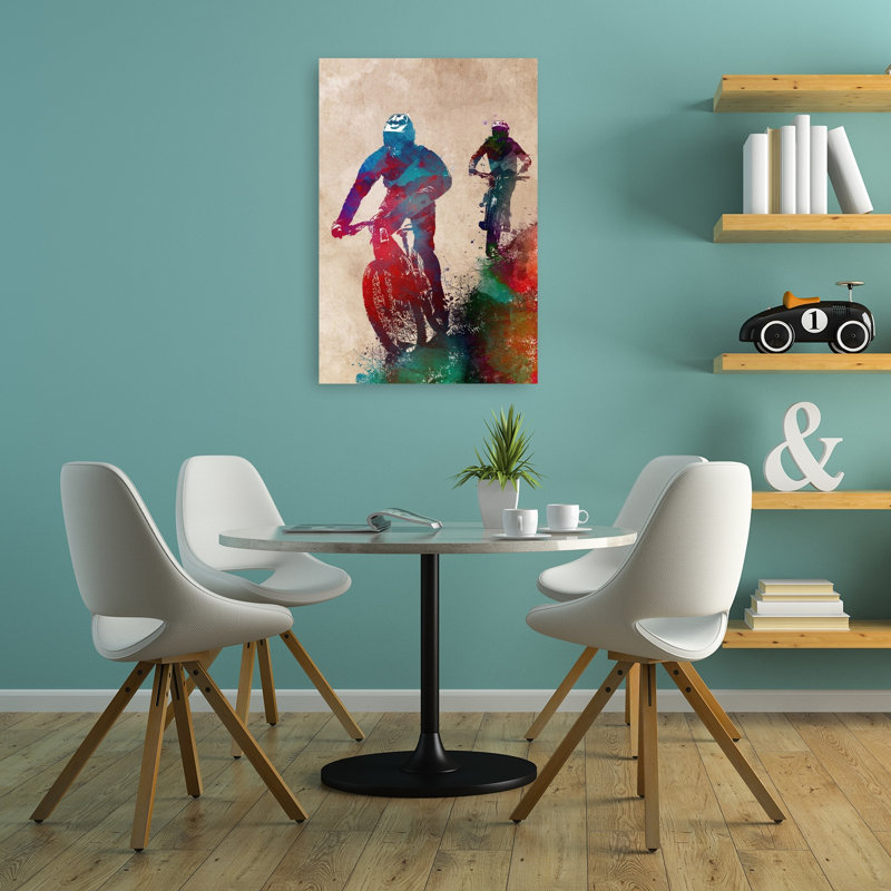 «Vibrant Mountain Bikers», art mural contemporain, 36" H x 24" W